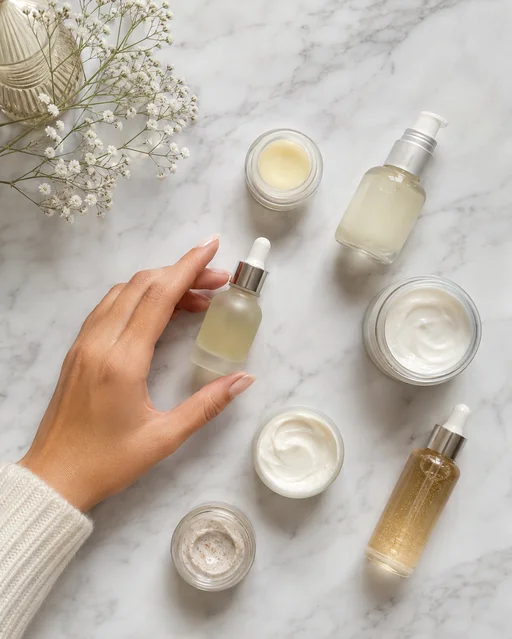 Skincare flat lay ad